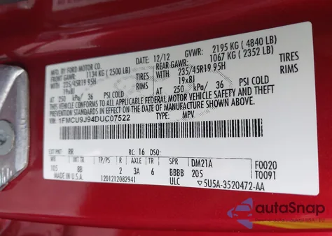 2013 Ford Escape Titanium from USA, damaged, VIN 1FMCU9J94DUC07522